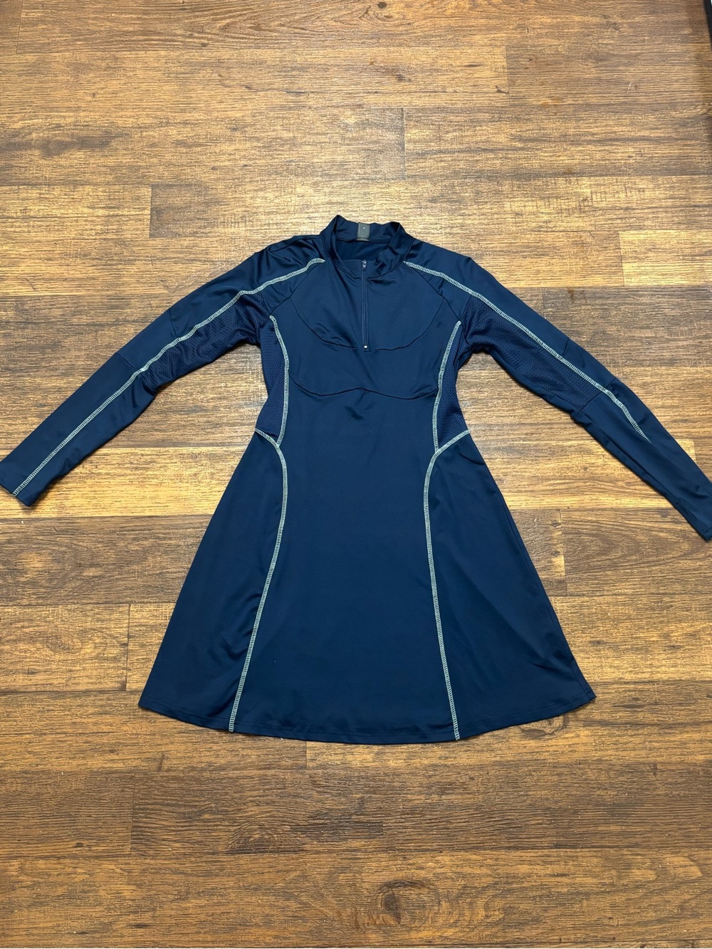 SHEIN Navy Long Sleeve A-Line Dress with Contrast Stitching